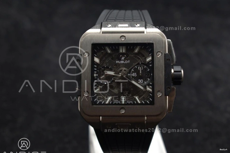 Strap 1:1 Edition Black Best Rubber Unico BBF Titanium on Bang 42mm Square A1280 Skeleton Dial 1120